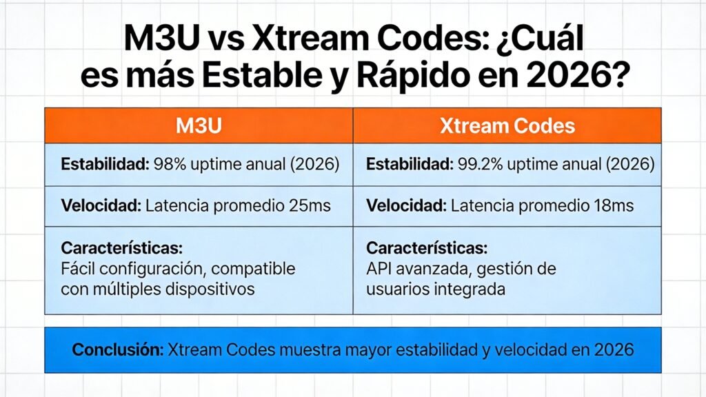 M3U vs Xtream Codes: ¿Cuál es más Estable y Rápido en 2026?